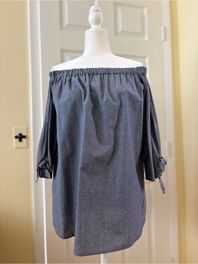 Pascline Paris Off-Shoulder Gray Women's Dress Relaxed Sleeve Tie Detail